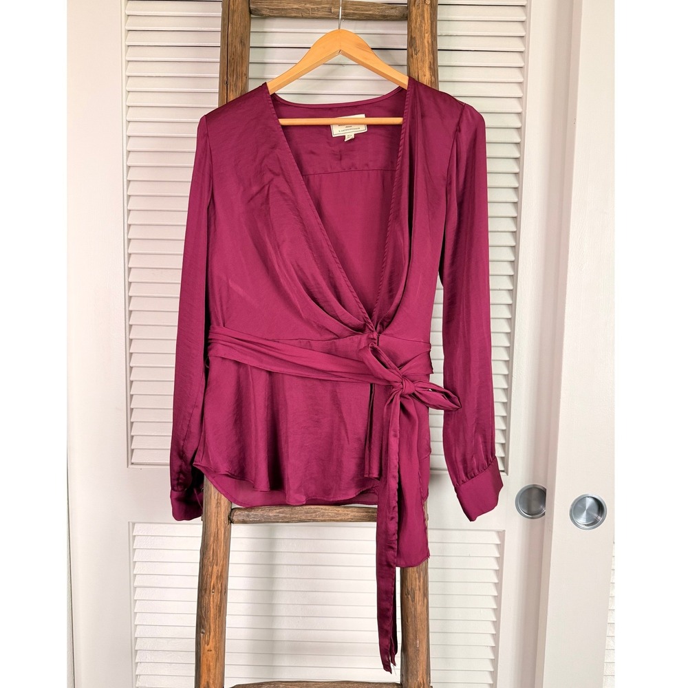 Moulinette Soeurs Anthropologie Wrap Blouse 10 Magenta Berry Long Sleeve